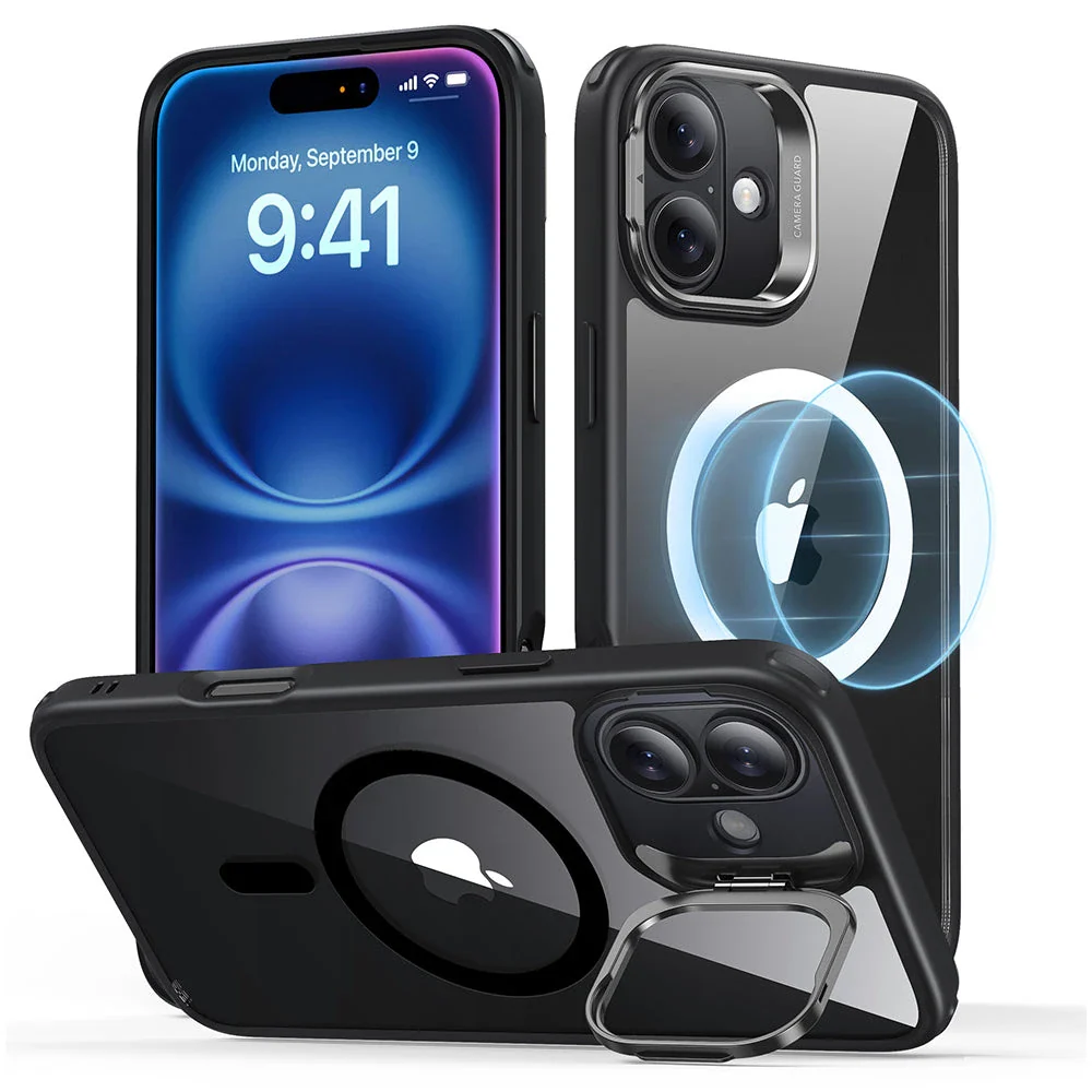  iPhone 16 Series Classic Hybrid Case with Stash Stand (HaloLock) - Clear/Black