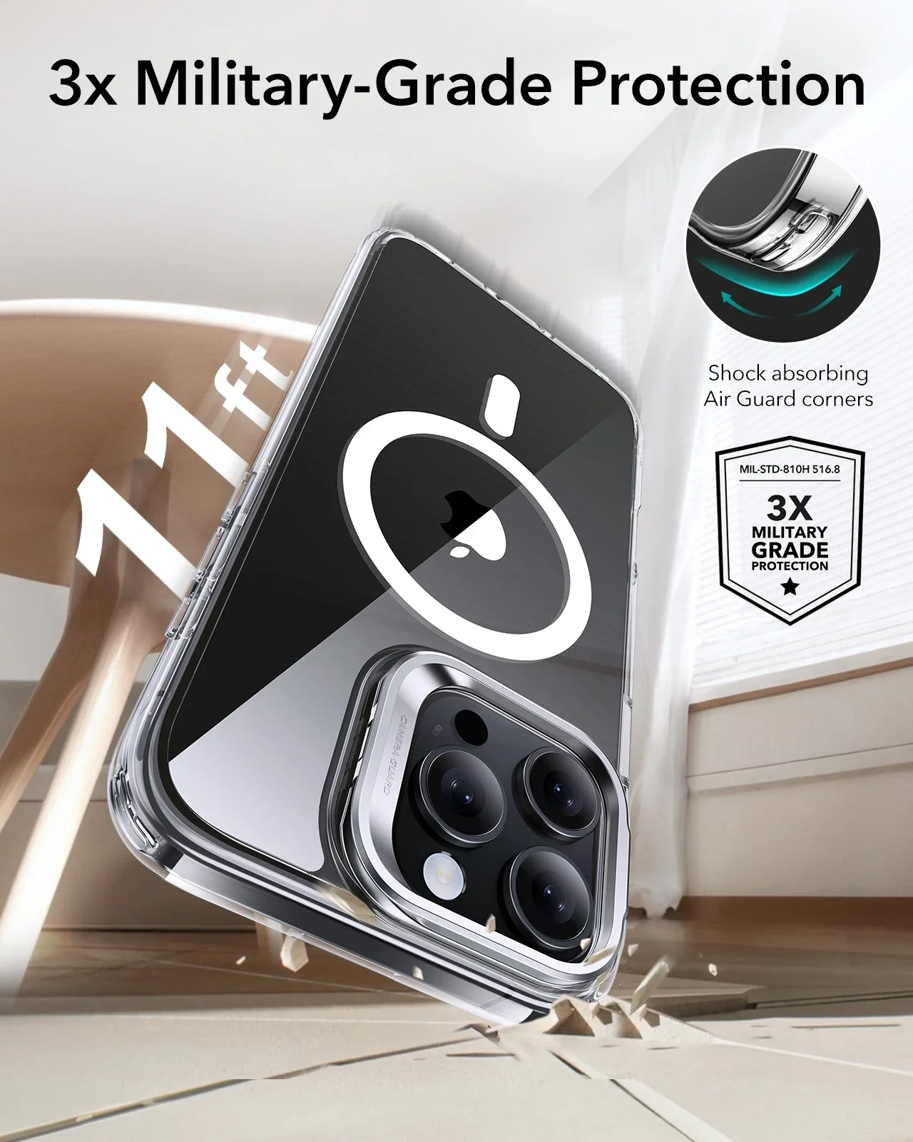  iPhone 16 Series Classic Hybrid Case with Stash Stand (HaloLock) - Clear/Black