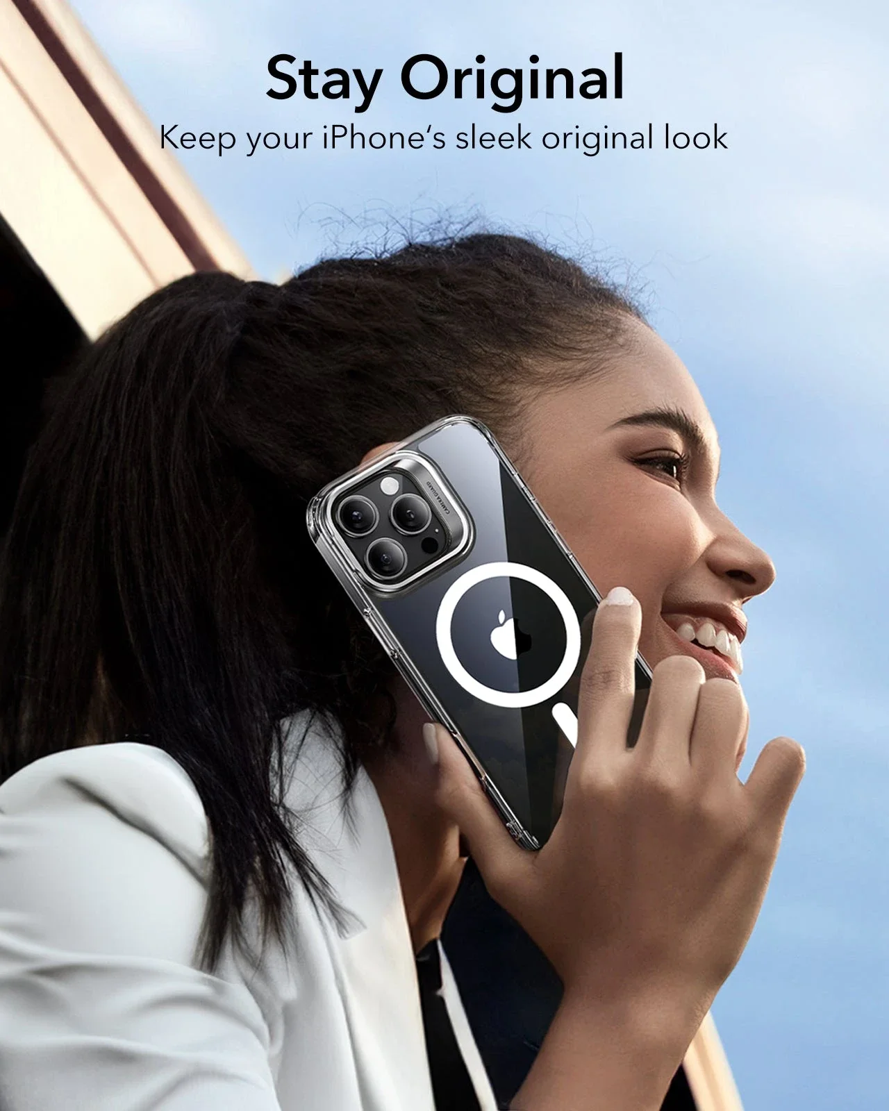  iPhone 16 Series Classic Hybrid Case with Stash Stand (HaloLock) - Clear/Black