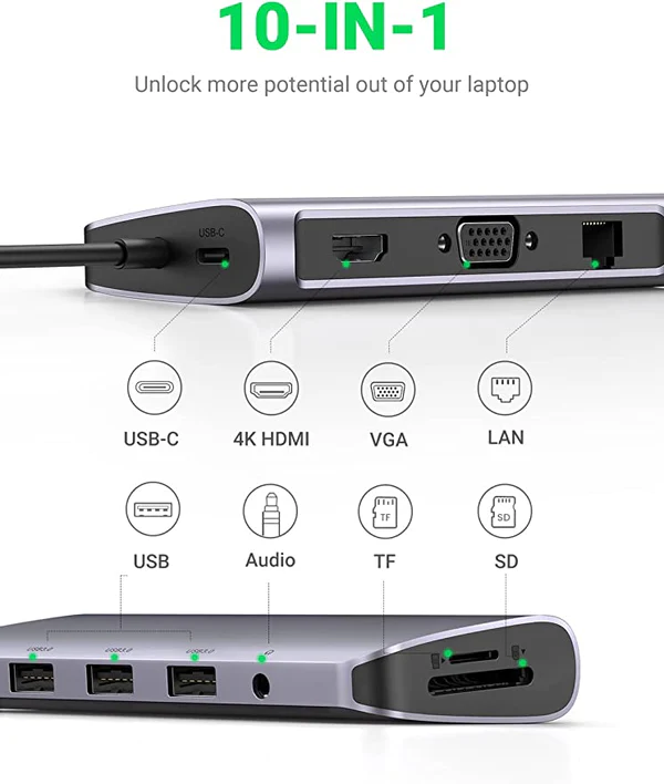  UGREEN 10-in-1 USB C Hub HDMI-VGA 1Gbps