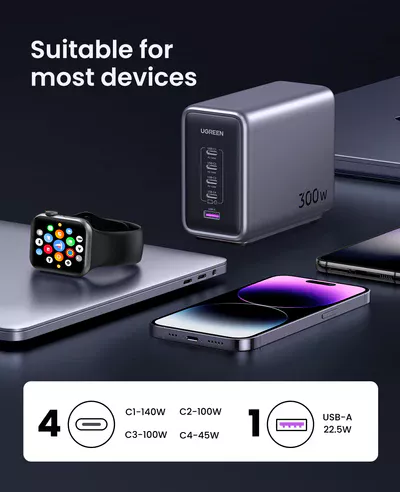  UGREEN Nexode 300W USB C GaN Charger-5 Ports Desktop Charger